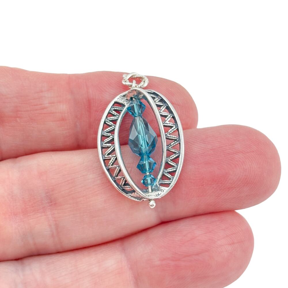 Vintage Sterling Silver 925 Blue Crystal Pendant